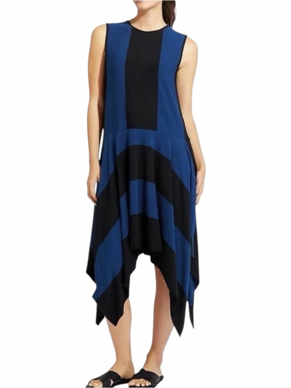 Athleta Derek Lam Midi Dress M Blue Black Asym